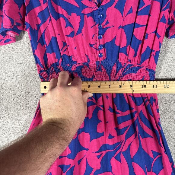 Abel the Label Sz XS Cassidy Hi-Lo Midi Dress Blue Pink Floral Flutter Sleeve - Picture 6 of 12